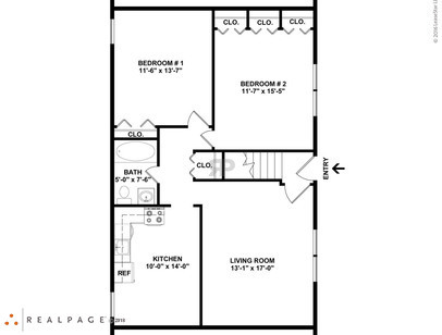 Large Two Bedroom One Bath: Beds - 2: Baths - 1: SqFt Range - 954 to 954