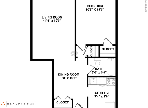Junior One Bedroom One Bath A: Beds - 1: Baths - 1: SqFt Range - 638 to 638