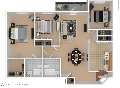 Three Bedroom Two Bath: Beds - 3: Baths - 2: SqFt Range - 1400 to 1400