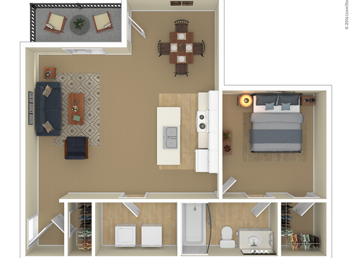 1 Bedroom: Beds - 1: Baths - 1: SqFt Range - 750 to 750