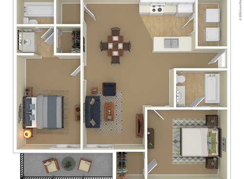 2 Bedroom: Beds - 2: Baths - 2: SqFt Range - 1035 to 1035