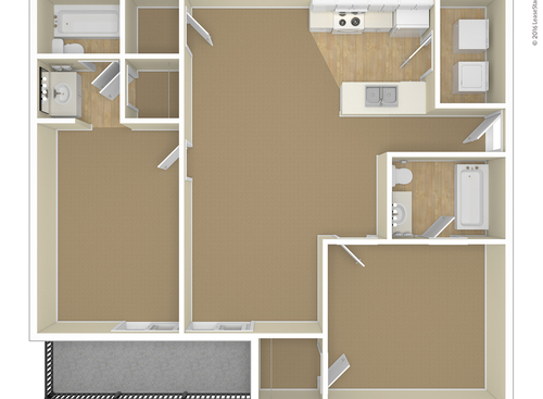 2 Bedroom: Beds - 2: Baths - 2: SqFt Range - 1035 to 1035