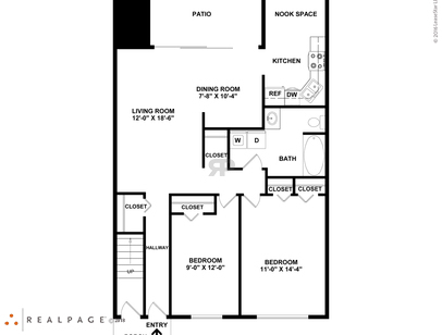 Two Bedroom One Bath W/D Upper: Beds - 2: Baths - 1: SqFt Range - 1000 to 1000