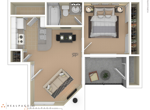 1 Bedroom: Beds - 1: Baths - 1: SqFt Range - 504 to 504