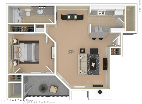 1 Bedroom: Beds - 1: Baths - 1: SqFt Range - 683 to 683