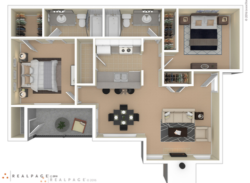 2 Bedroom: Beds - 2: Baths - 2: SqFt Range - 875 to 875
