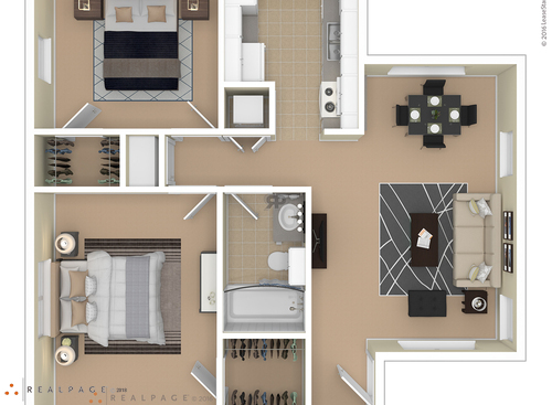 2 Bedroom: Beds - 2: Baths - 1: SqFt Range - 740 to 740