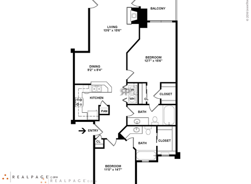 B1 - 2 Bedroom: Beds - 2: Baths - 2: SqFt Range - 1135 to 1135