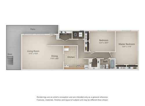 Juliet: Beds - 2: Baths - 1: SqFt Range - 1009 to 1009