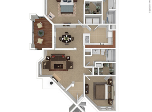 Two Bedroom: Beds - 2: Baths - 2: SqFt Range - 1165 to 1165