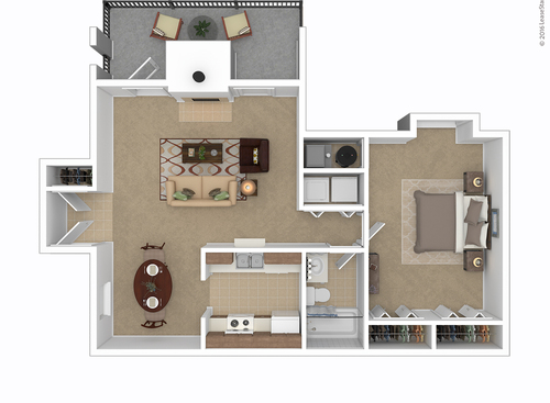 One Bedroom: Beds - 1: Baths - 1: SqFt Range - 725 to 725