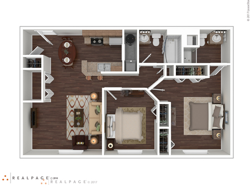 Two Bedroom Two Bath: Beds - 2: Baths - 2: SqFt Range - 957 to 957