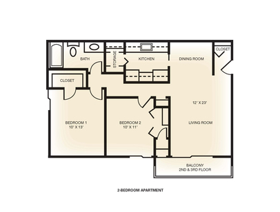 2 Bed / 1 Bath: Beds - 2: Baths - 1: SqFt Range - 865 to 865