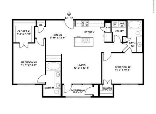 B1: Beds - 2: Baths - 2: SqFt Range - 1085 to 1085