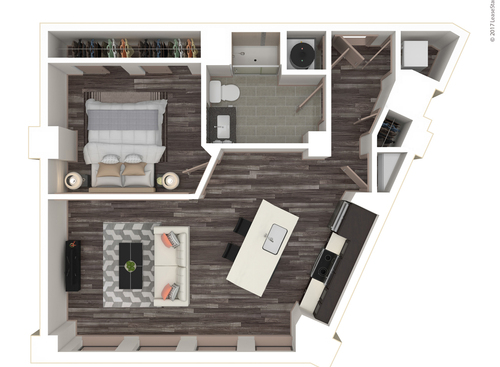 One Bedroom, One Bath: D: Beds - 1: Baths - 1: SqFt Range - 633 to 633