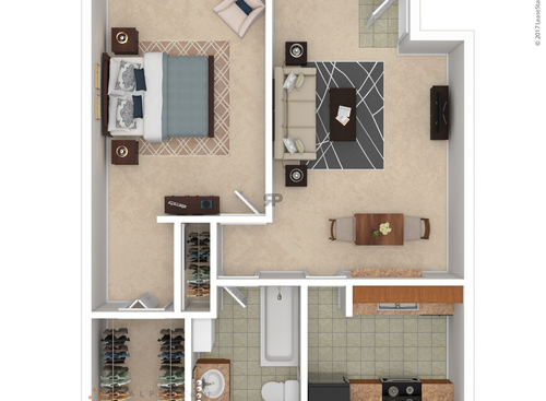 The Ayers: Beds - 1: Baths - 1: SqFt Range - 627 to 627