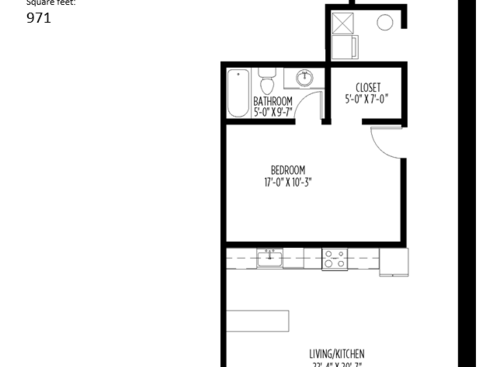 1 Bedroom, 1 Bath: Beds - 1: Baths - 1: SqFt Range - 971 to 971