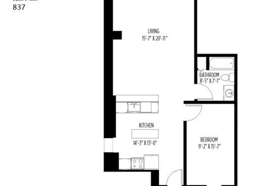 1 Bedroom, 1 Bath: Beds - 1: Baths - 1: SqFt Range - 837 to 837