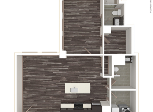 One Bedroom, Two Bath: Penthou: Beds - 1: Baths - 2: SqFt Range - 881 to 881