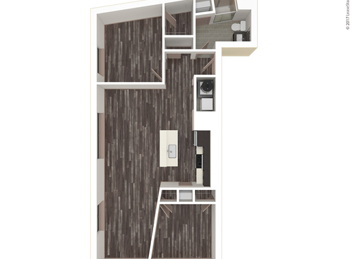 Two Bedroom, One Bath: A: Beds - 2: Baths - 1: SqFt Range - 1010 to 1010