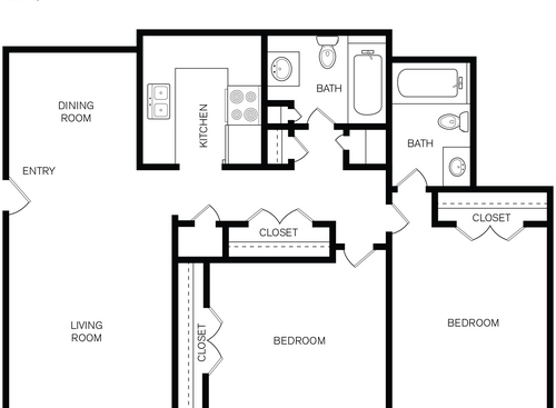 2 Bedroom, 2 bath: Beds - 2: Baths - 2: SqFt Range - 985 to 985