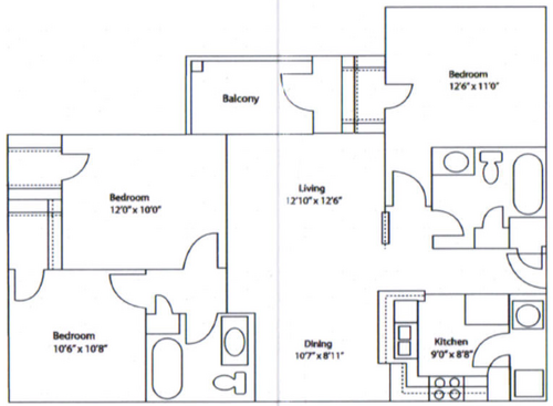 3x2: Beds - 3: Baths - 2: SqFt Range - 1096 to 1096