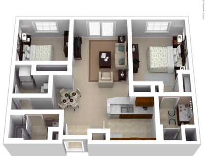 2 Bedroom 1 Bath: Beds - 2: Baths - 1: SqFt Range - 1057 to 1057