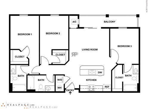 Trio w/Balc: Beds - 3: Baths - 3: SqFt Range - 1174 to 1174