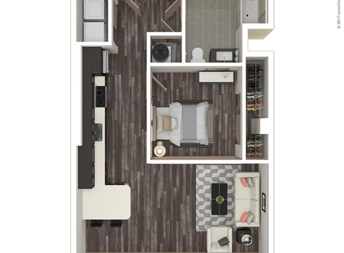 One Bedroom, One Bath: E: Beds - 1: Baths - 1: SqFt Range - 643 to 643