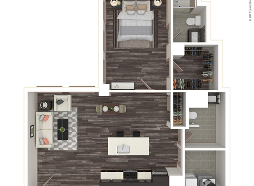 One Bedroom, Two Bath: Penthou: Beds - 1: Baths - 2: SqFt Range - 881 to 881