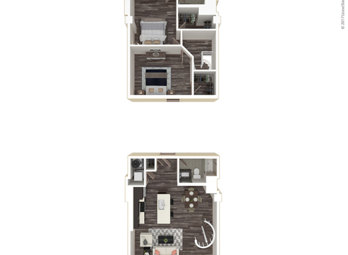 Two Bedroom, Two Bath: Townhou: Beds - 2: Baths - 2: SqFt Range - 988 to 988