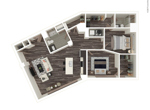 Two Bed, Two Bath C: Beds - 2: Baths - 2: SqFt Range - 1133 to 1133