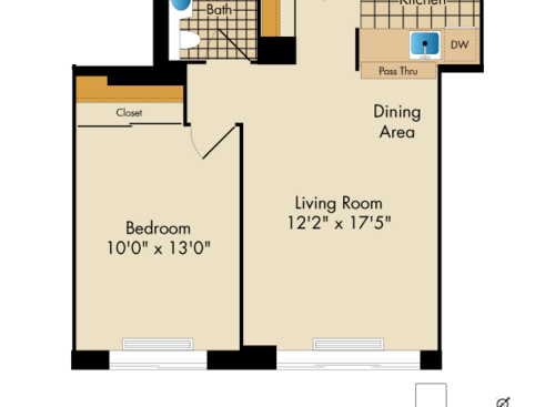 1 Bedroom G, H: Beds - 1: Baths - 1: SqFt Range - 592 to 593