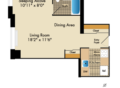 Studio E2: Beds - Studio: Baths - 1: SqFt Range - 499 to 499