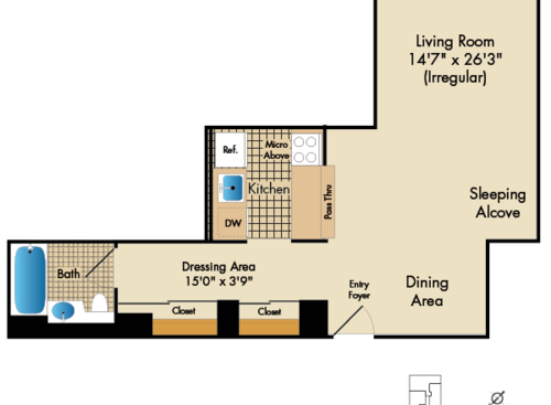 Studio B: Beds - Studio: Baths - 1: SqFt Range - 550 to 550