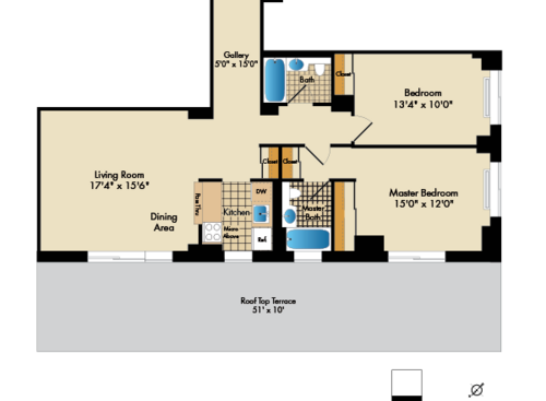 2 Bedroom D2: Beds - 2: Baths - 2: SqFt Range - 1126 to 1126