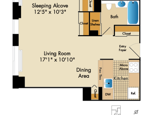Studio H: Beds - Studio: Baths - 1: SqFt Range - 571 to 571