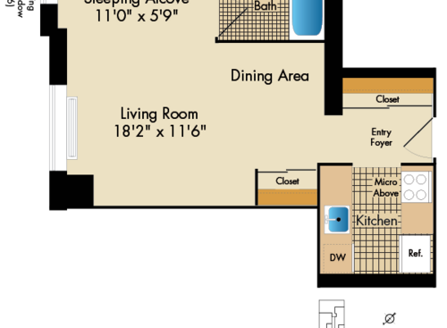 Studio L: Beds - Studio: Baths - 1: SqFt Range - 464 to 464