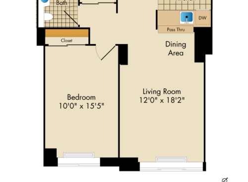 1 Bedroom K: Beds - 1: Baths - 1: SqFt Range - 824 to 824