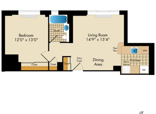 1 Bedroom N1: Beds - 1: Baths - 1: SqFt Range - 606 to 606