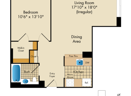 1 Bedroom A: Beds - 1: Baths - 1: SqFt Range - 699 to 699