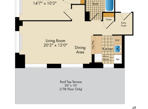 1 Bedroom L1: Beds - 1: Baths - 1: SqFt Range - 693 to 696
