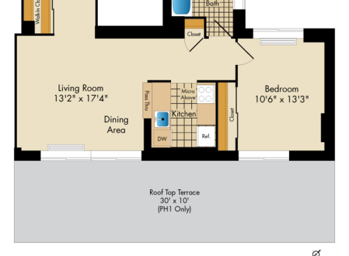 1 Bedroom L2: Beds - 1: Baths - 1: SqFt Range - 725 to 735