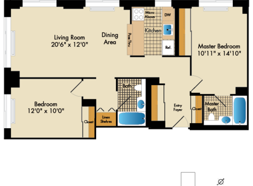 2 Bedroom D1: Beds - 2: Baths - 2: SqFt Range - 949 to 949