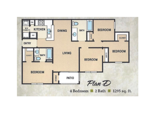 D: Beds - 4: Baths - 2: SqFt Range - 1295 to 1295