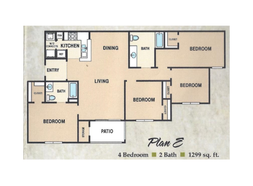 E: Beds - 4: Baths - 2: SqFt Range - 1299 to 1299