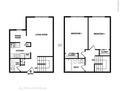 2 Bedroom Townhome Type B HUD: Beds - 2: Baths - 1.5: SqFt Range - 880 to 880