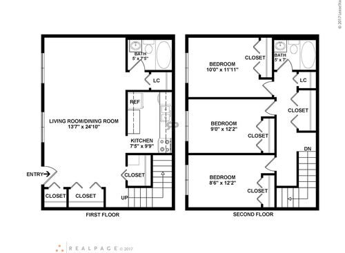 Three Bedroom: Beds - 3: Baths - 2: SqFt Range - 700 to 700