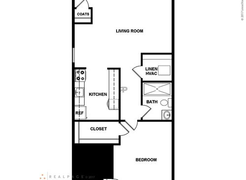 One Bedroom: Beds - 1: Baths - 1: SqFt Range - 550 to 550