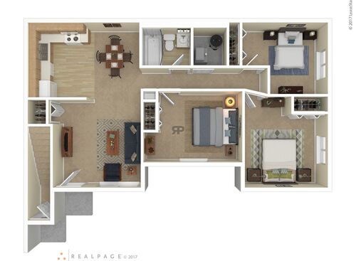 Three Bedroom: Beds - 3: Baths - 1: SqFt Range - 793 to 793